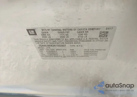 2017 Chevrolet Equinox Ls из США, поврежденный, VIN 2GNALBEK3H1562807